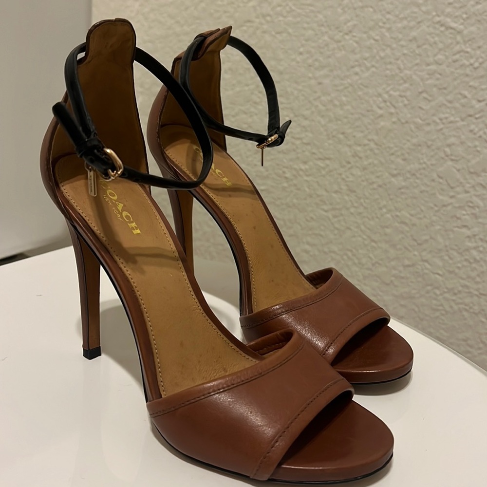 Coach Brown/Black Strappy Heels